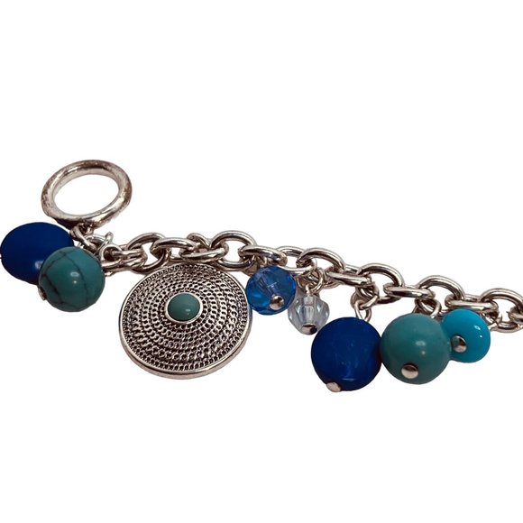 Chaps Silver Tone, Aqua and Blue Bracelet With Toggle Clasp - Picture 8 of 8